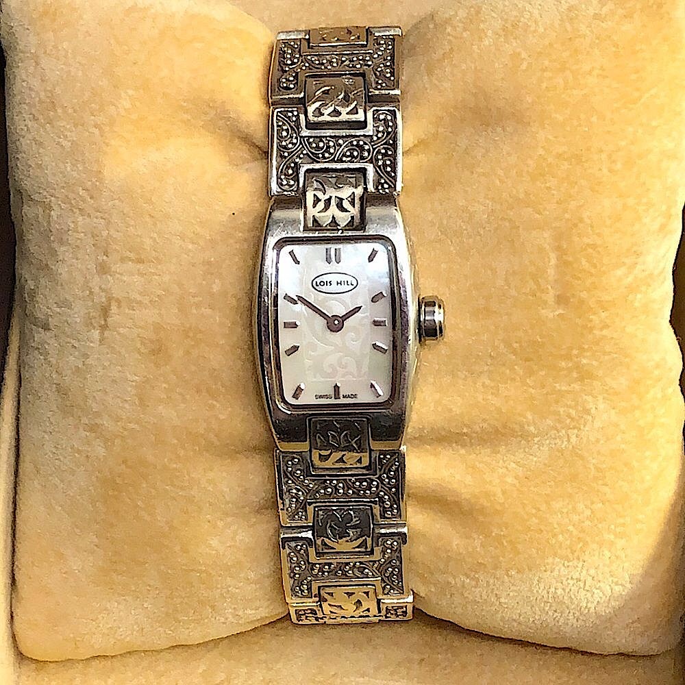 Lois Hill Alternating Granulated  Cutout Sterling Silver Links Bracelet Watch